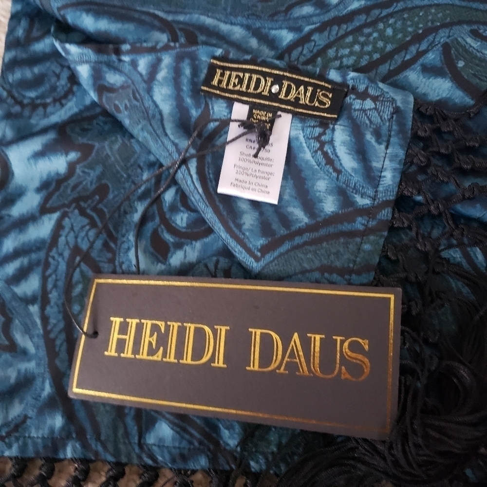 NWT Heidi Daus Luxury Evening Scarf Teal & Black Paisley Victorian Gothic - Picture 4 of 6
